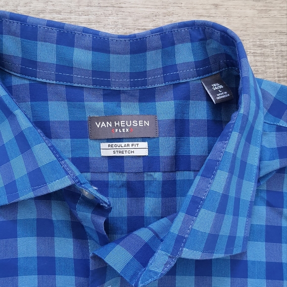 Van Heusen Men's Flex Check Blue Button Down Shirt - Picture 4 of 4
